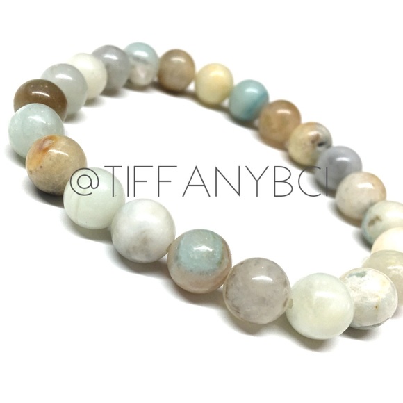 Bamboo Leaf Agate and Amazonite Genuine Stone Bracelet - Picture 5 of 15